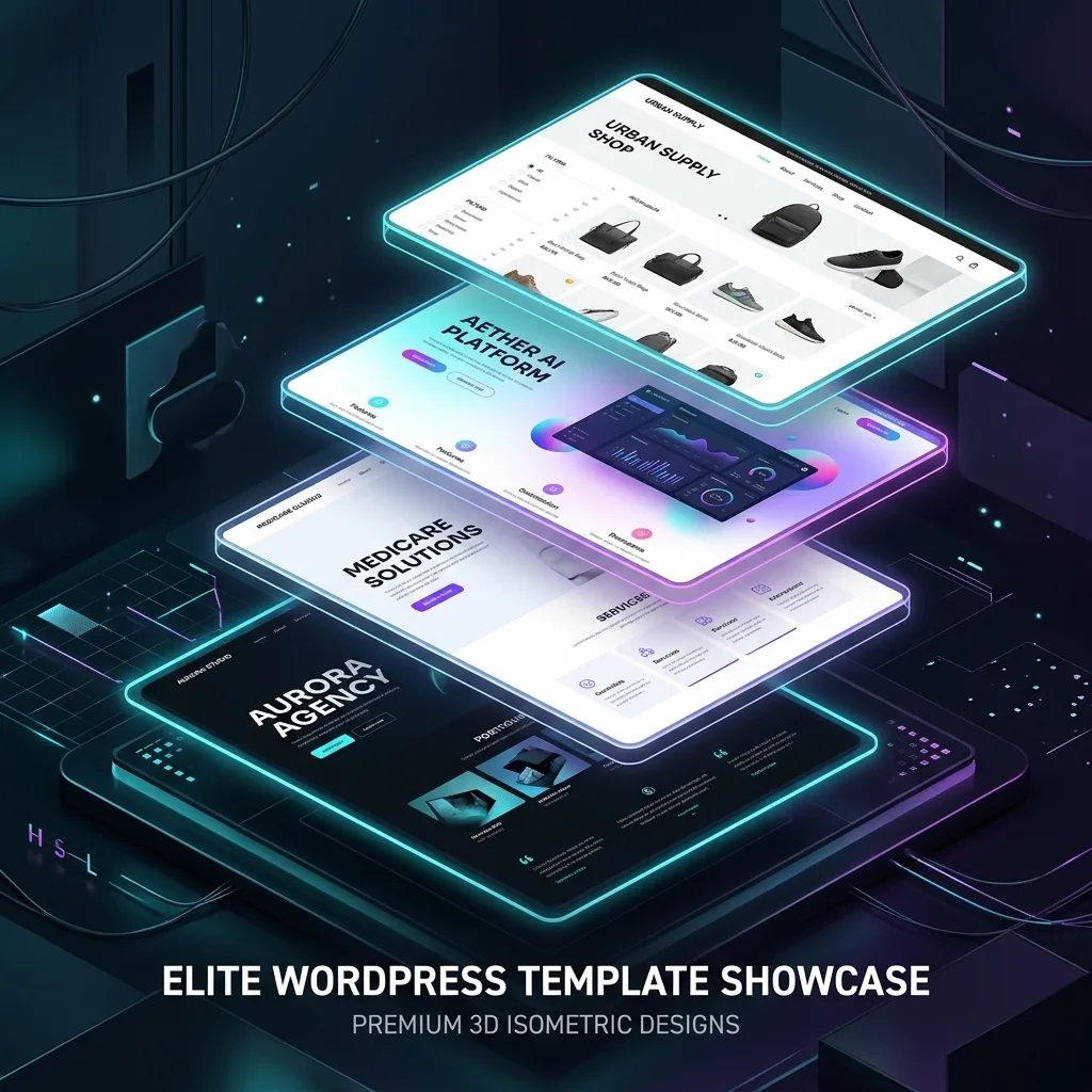 Collage de plantillas WordPress premium y persuasivas